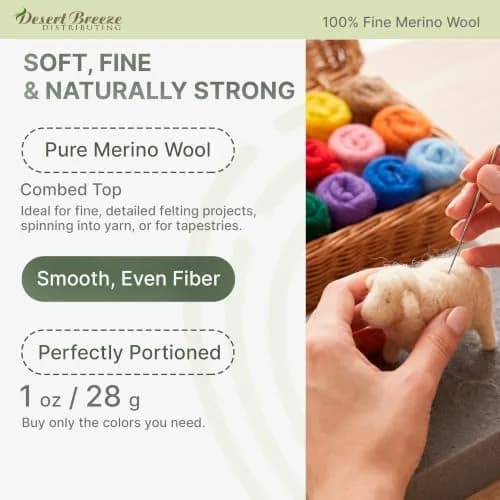 Desert Breeze Distributing Merino Wool Roving 1 oz | Fine Needle Felting & Spinning thumbnail 2