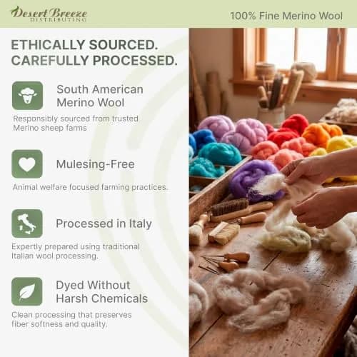 Desert Breeze Distributing Merino Wool Roving 1 oz Nutmeg | Fine European-Processed Wool for Felting & Spinning thumbnail 5