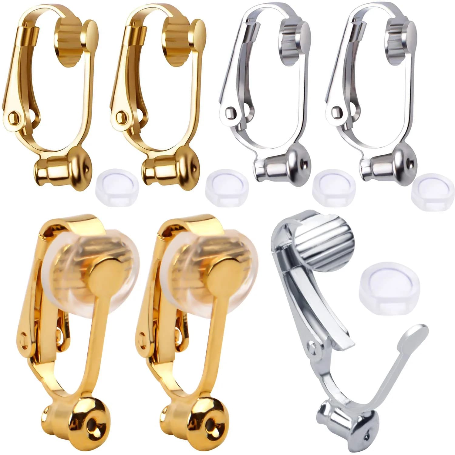 Aylifu Clip-On Earring Converters 12 Pairs (Silver & Gold) | Non-Pierced Earring Backs with Silicone Pads - main product image