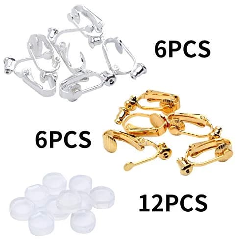 Aylifu Clip-On Earring Converters 12 Pairs (Silver & Gold) | Non-Pierced Earring Backs with Silicone Pads thumbnail 5