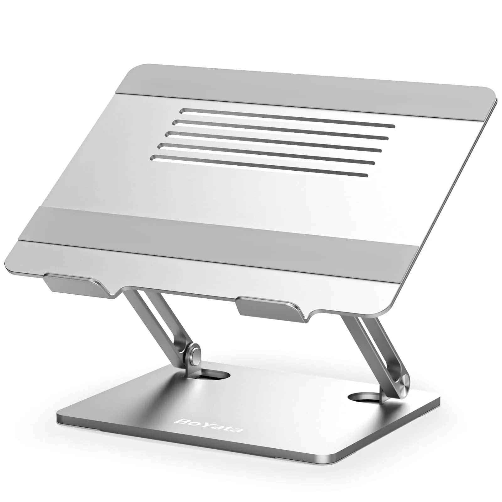 BoYata Adjustable Aluminum Laptop Stand for 15-Inch Laptops, Silver | Ergonomic Z-Type Design with Ventilation — Silver-2