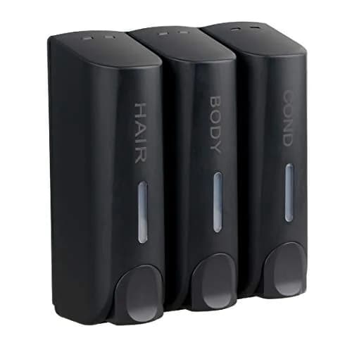 AUMIO Black 3 Chamber Shower Soap Dispenser Set | 350ml Each, Wall Mounted, No Drill thumbnail 1