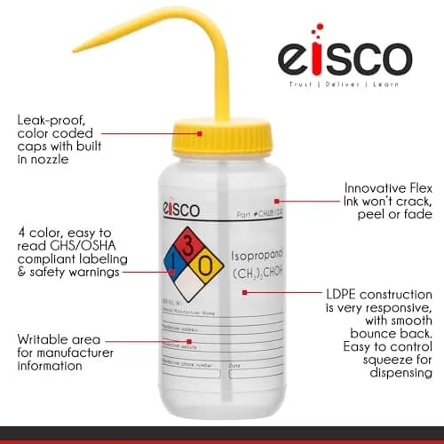 EISCO 2PK Isopropanol Wash Bottles 500ml (16.9 Fl Oz) | GHS & OSHA Compliant Labeling thumbnail 2