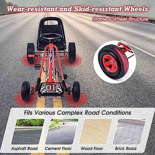HONEY JOY Go Kart for Kids 4 Wheel Off-Road Pedal Ride On | Adjustable Seat & Safety thumbnail 6