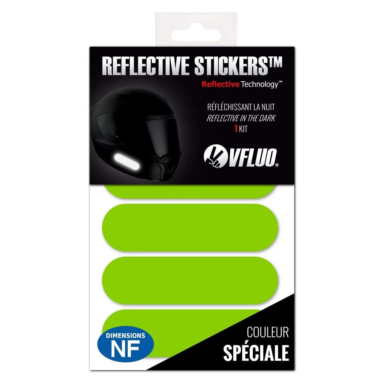VFLUO Retro Reflective Green Stripes Helmet Stickers Kit | High Visibility 3M Technology
