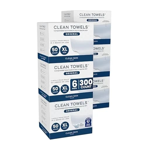 Clean Skin Club Clean Towels XL® Disposable Face Towels 300 Ct (6 Packs of 50 Ct) | USDA Biobased & Eczema Association Accepted thumbnail 1