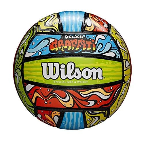 WILSON Ocean Graffiti Outdoor Recreation Volleyball - Official Size 5, 450g (0.99lb) | Machine-Sewn Composite Leather thumbnail 1