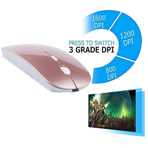 KLO Rechargeable Bluetooth Mouse Rose Gold | 4 Connection Modes, Silent, 1600 DPI, Type-C & USB thumbnail 5