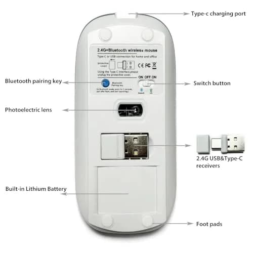 KLO Rechargeable Bluetooth Mouse Rose Gold | 4 Connection Modes, Silent, 1600 DPI, Type-C & USB thumbnail 2