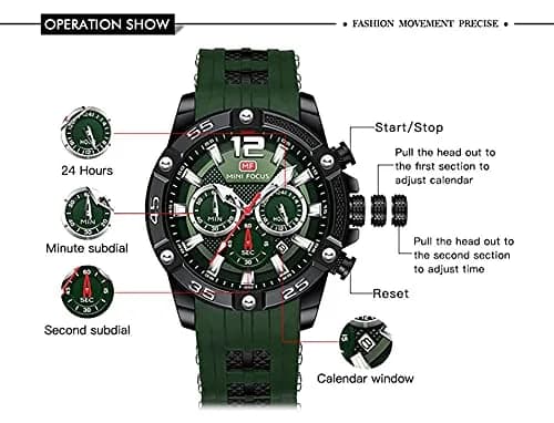 MF MINI FOCUS Men's Chronograph Watch with Red Silicone Strap | Japanese Quartz Movement thumbnail 5