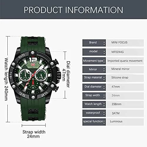 MF MINI FOCUS Men's Chronograph Watch with Red Silicone Strap | Japanese Quartz Movement thumbnail 6