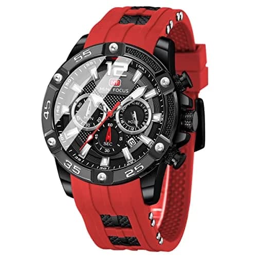 MF MINI FOCUS Men's Chronograph Watch Red Silicone Strap | Japanese Quartz Movement thumbnail 1