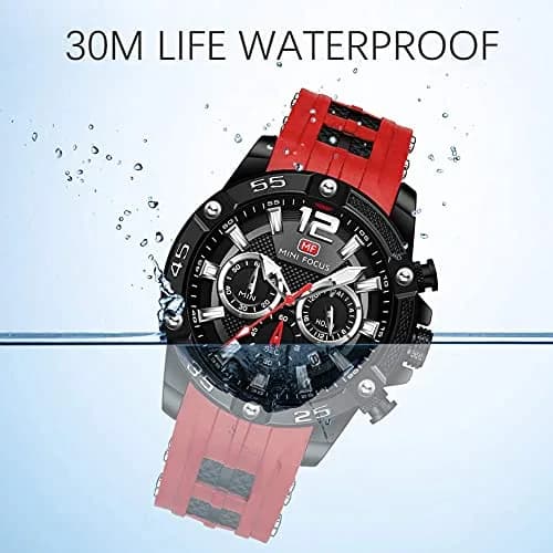 MF MINI FOCUS Men's Chronograph Watch Red Silicone Strap | Japanese Quartz Movement thumbnail 7