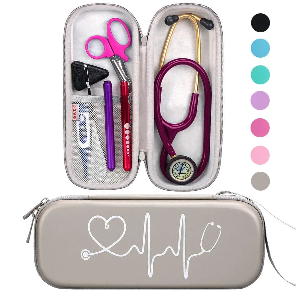 BOVKE Travel Carrying Case Compatible with 3M Littmann Classic III, Lightweight II S.E, MDF Acoustica Deluxe Stethoscope, Pearl Pink — Pu Leather_Grey