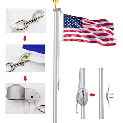 EKEV Flag Pole Repair Kit with Gold Ball, 50ft Rope & Cleat for 2.5" OD Tube | Outdoor Decor for Homes & Businesses thumbnail 2