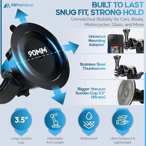 MiPremium Car Suction Cup Mount for GoPro Hero 13 12 11 10 9 8 7 6 5 4 3 | Strong hold, 360° rotation, waterproof thumbnail 5