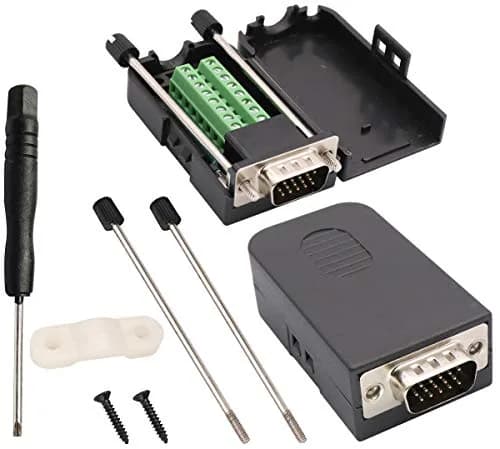 AAOTOKK VGA Screw Terminal Block Adapter DB15 Male to 16-Pin Female Connector with Case (2-Pack, Black) | Connects VGA to Screw Terminals thumbnail 1