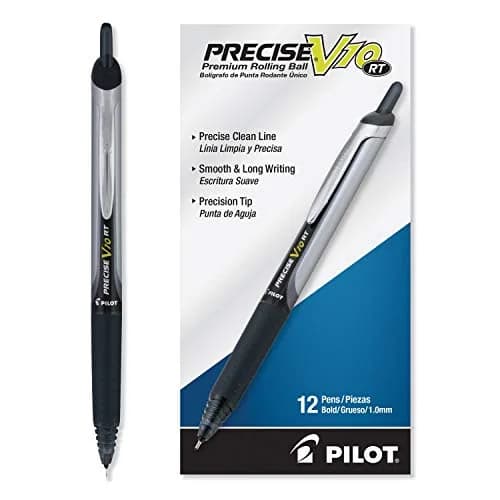 PILOT Precise V10 RT Retractable Ball Pens 1.0mm Black | Smooth Liquid Ink, Bold Point, Refillable, 12-Pack thumbnail 1
