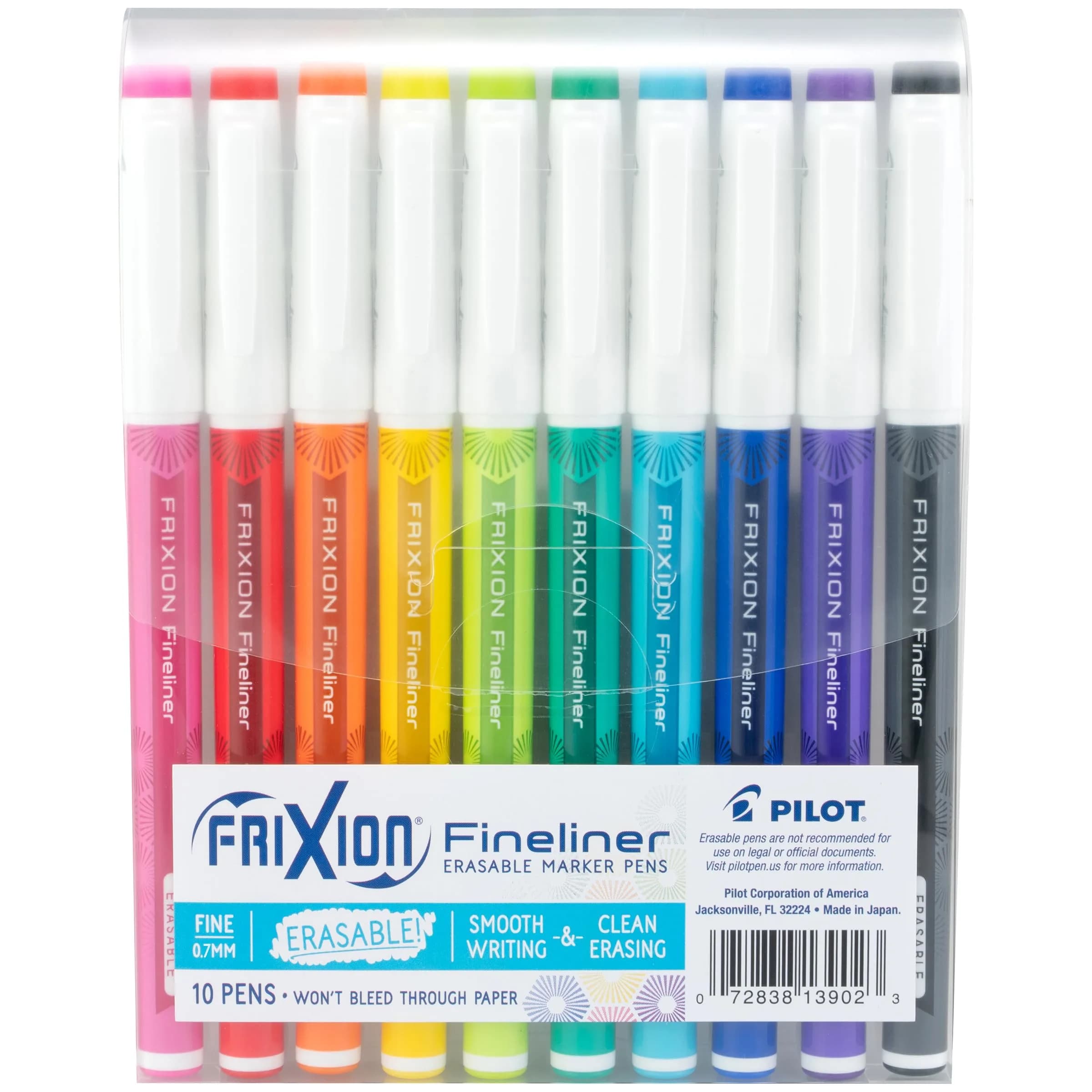 PILOT FriXion Fineliner Erasable Marker Pens, Fine Point 0.7 mm, Assorted 10 Colors | Acid-Free & Fade-Resistant - main product image