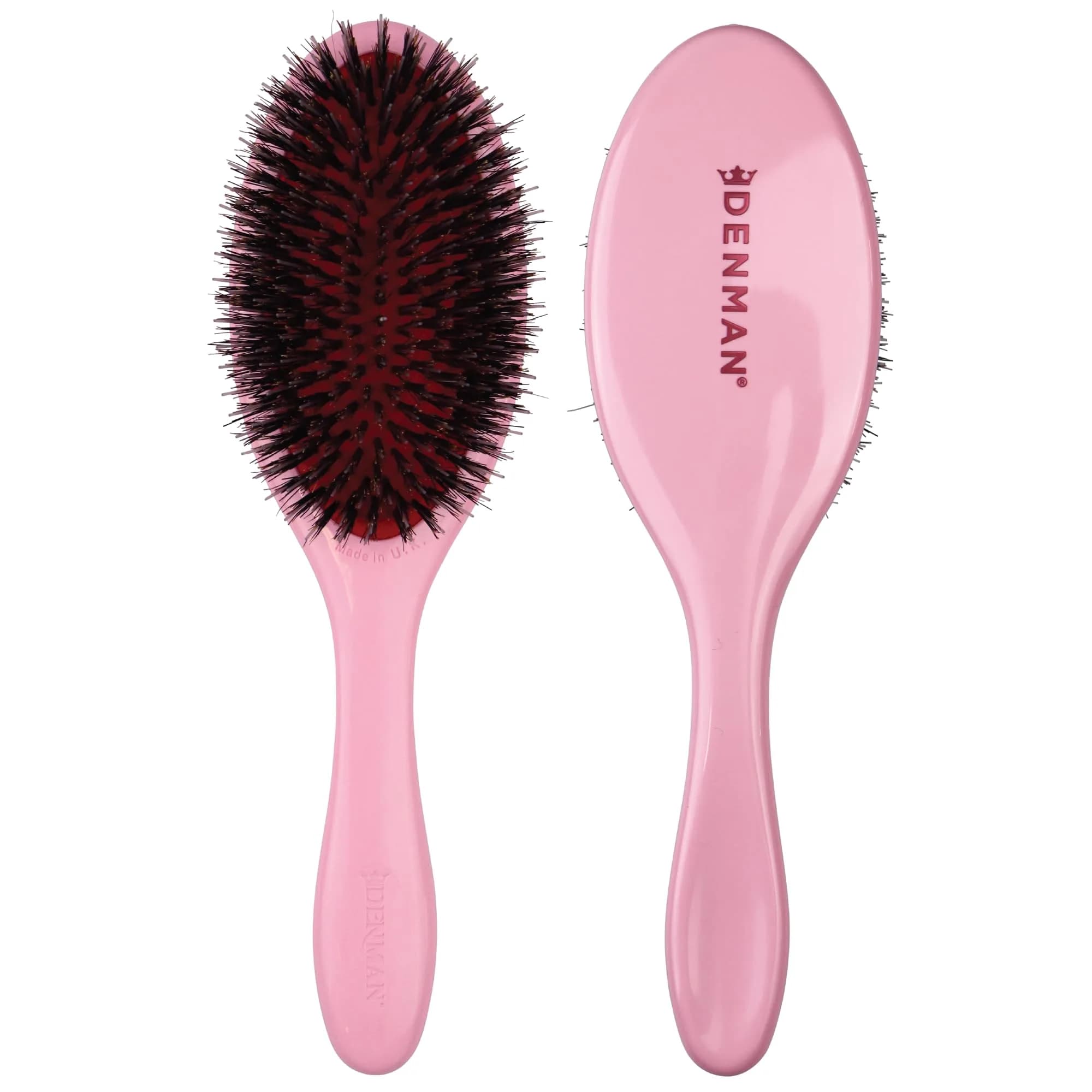 Denman D81M Boar Bristle Hair Brush – Smoothing, Shine & Detangling for All Hair Types | 2.44 in (6.2 cm) Wide — Pink Crush / Medium