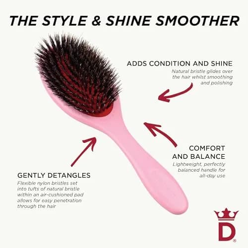 Denman Boar Bristle Hair Brush Pink Crush D81M | Smoothing, Shine, Detangling for All Hair Types thumbnail 7