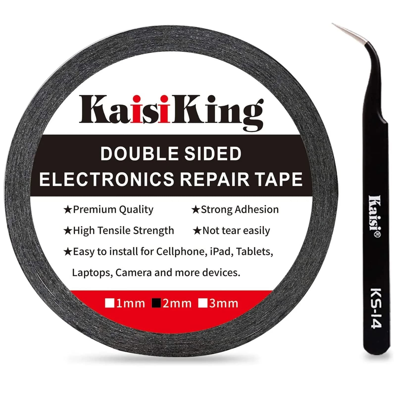Kaisiking 2mm LCD Repair Tape for Phone Screen | Waterproof Adhesive Tape with Tweezers, 50M - main product image