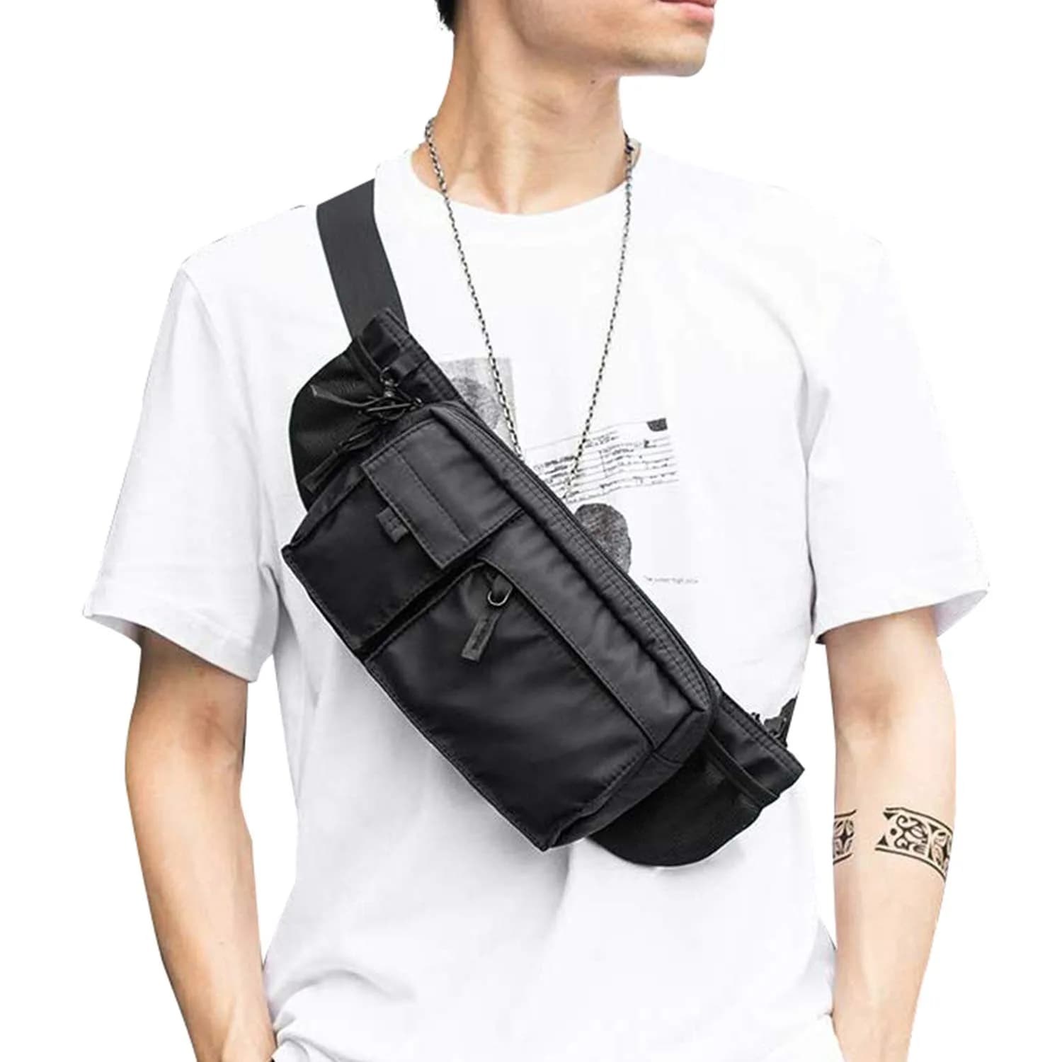SEAFEW Waterproof Black Waist Bag Fanny Pack 35.6cm x 14cm x 4.5cm | Adjustable Waist Belt for Men & Women