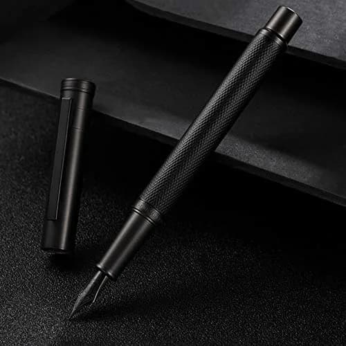 erofa Black Fountain Pen with EF Nib, Silver Aluminum Alloy, Bamboo Clip, 0.5mm thumbnail 3