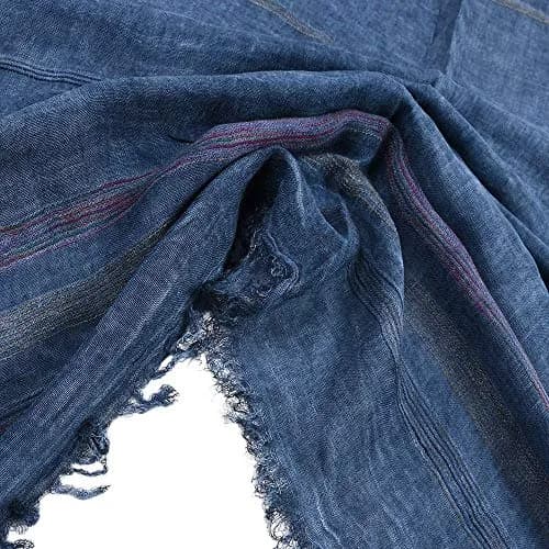 Kangqifen Unisex Striped Cotton Linen Scarf 75 x 35 inches Navy blue | Lightweight & Soft thumbnail 4