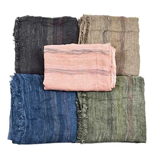 Kangqifen Unisex Striped Cotton Linen Scarf 75 x 35 inches Navy blue | Lightweight & Soft thumbnail 5