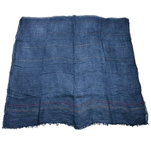 Kangqifen Unisex Striped Cotton Linen Scarf 75 x 35 inches Navy blue | Lightweight & Soft thumbnail 3