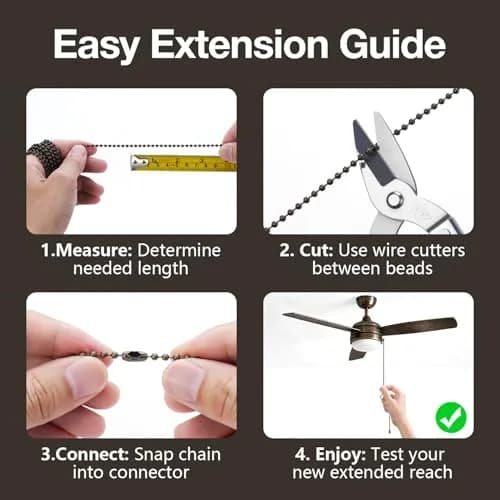 SmoTecQ Brass Fan Pull Chain Extension 3.0mm (10 ft / 305 cm) with 12 Connectors | Antique Bronze Finish thumbnail 6