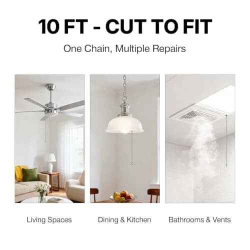 SmoTecQ Brass Fan Pull Chain Extension 120 Inch | Silver Beaded Chain for Ceiling Fans & Lights thumbnail 2