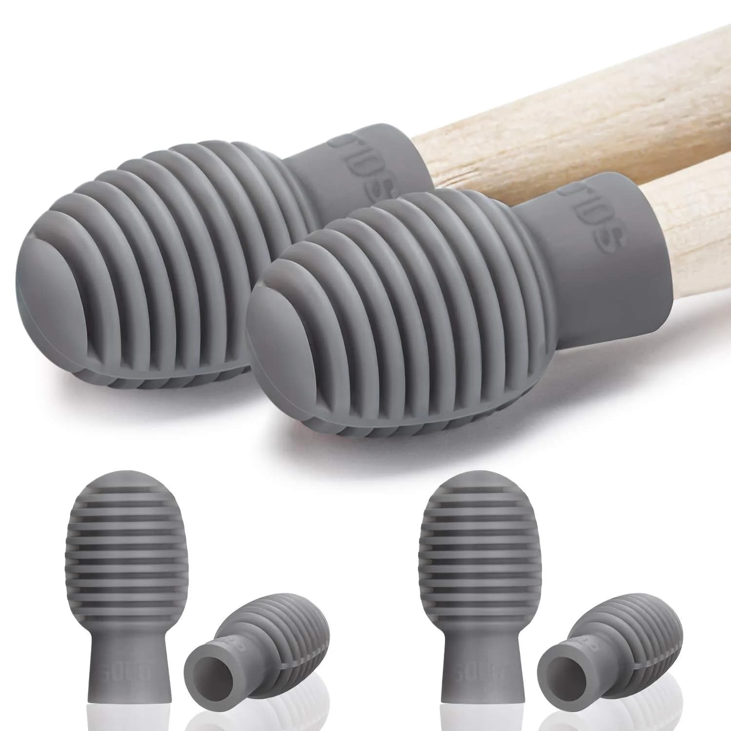 Frienda Silicone Drumstick Dampeners 4 Pcs | Noise-Reducing Practice Tips for Drummers — Grey / Grid