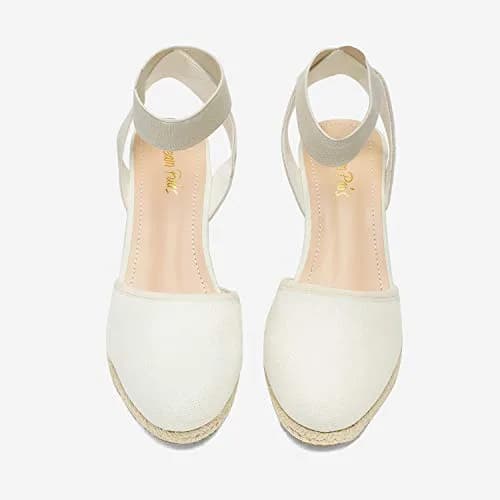 DREAM PAIRS Women's Ankle Strap Wedge Sandals, Size 9.5 (2.4 inch heel) Beige/White | Comfortable & Stylish Summer Footwear thumbnail 7
