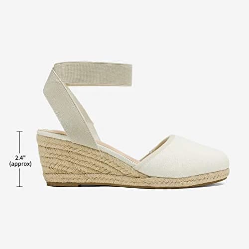 DREAM PAIRS Women's Ankle Strap Wedge Sandals, Size 9.5 (2.4 inch heel) Beige/White | Comfortable & Stylish Summer Footwear thumbnail 5