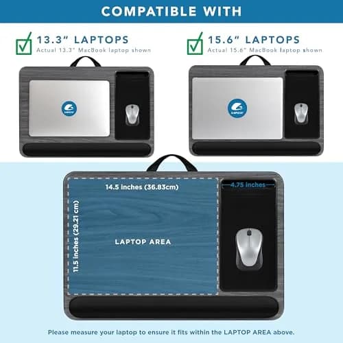 LapGear Home Office Pro Lap Desk 21.1" x 14" | Fits 15.6" Laptops, Cushioned Wrist Rest, Phone Slot thumbnail 3