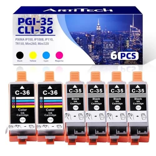 ARTITECH PGI-35 CLI-36 Ink Cartridges 6 Pack | Compatible with Canon PIXMA TR150 TR160 iP110 iP100 Mini260 Mini320 thumbnail 1