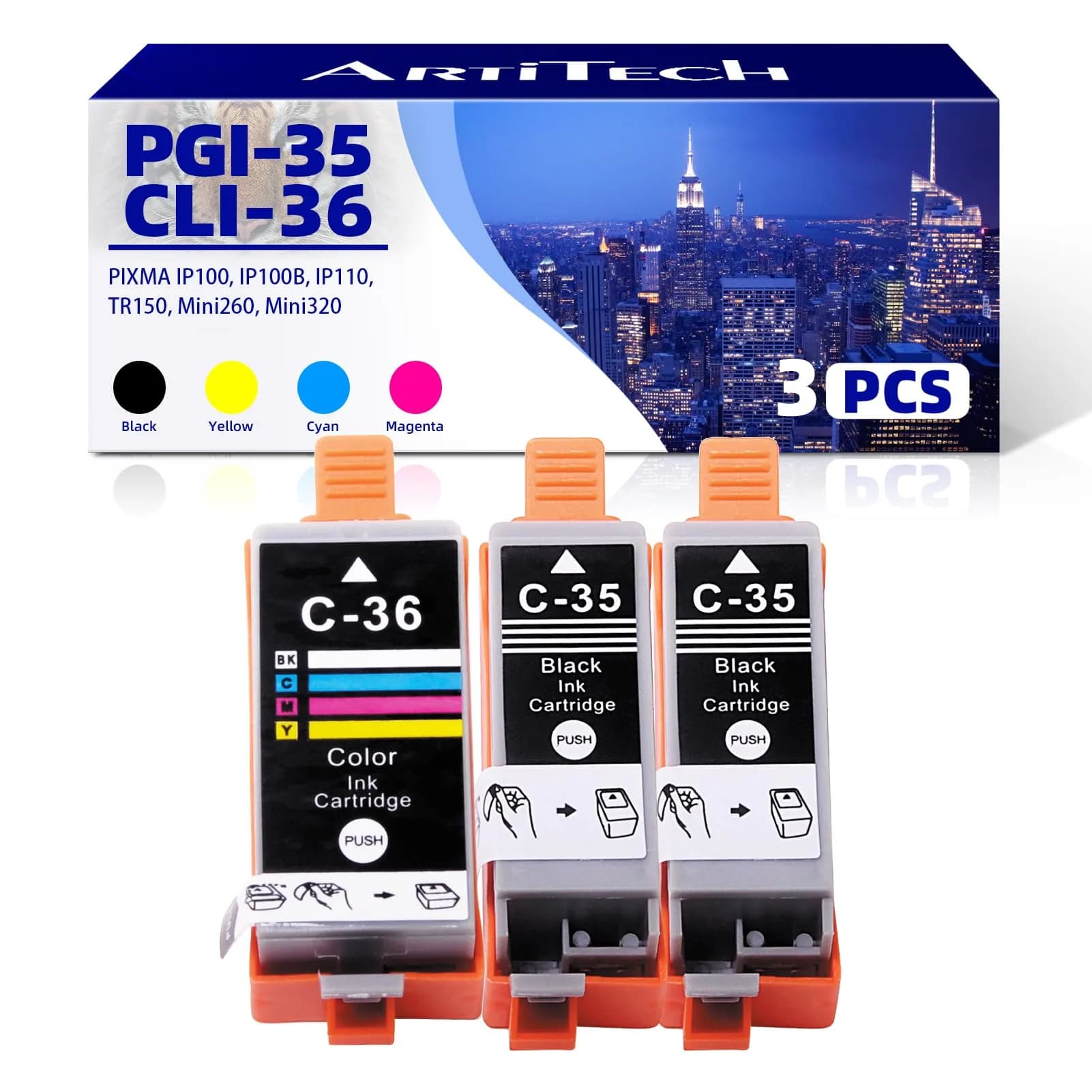 ARTITECH PGI-35 CLI-36 Ink Cartridges 6 Pack | Compatible with Canon PIXMA TR150 TR160 iP110 iP100 Mini260 Mini320 — PGI-35/36, 2B 1C