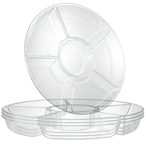 PLASTICPRO 12" Round Plastic Serving Tray with 6 Divided Sections | Heavyweight & Break-Resistant thumbnail 1