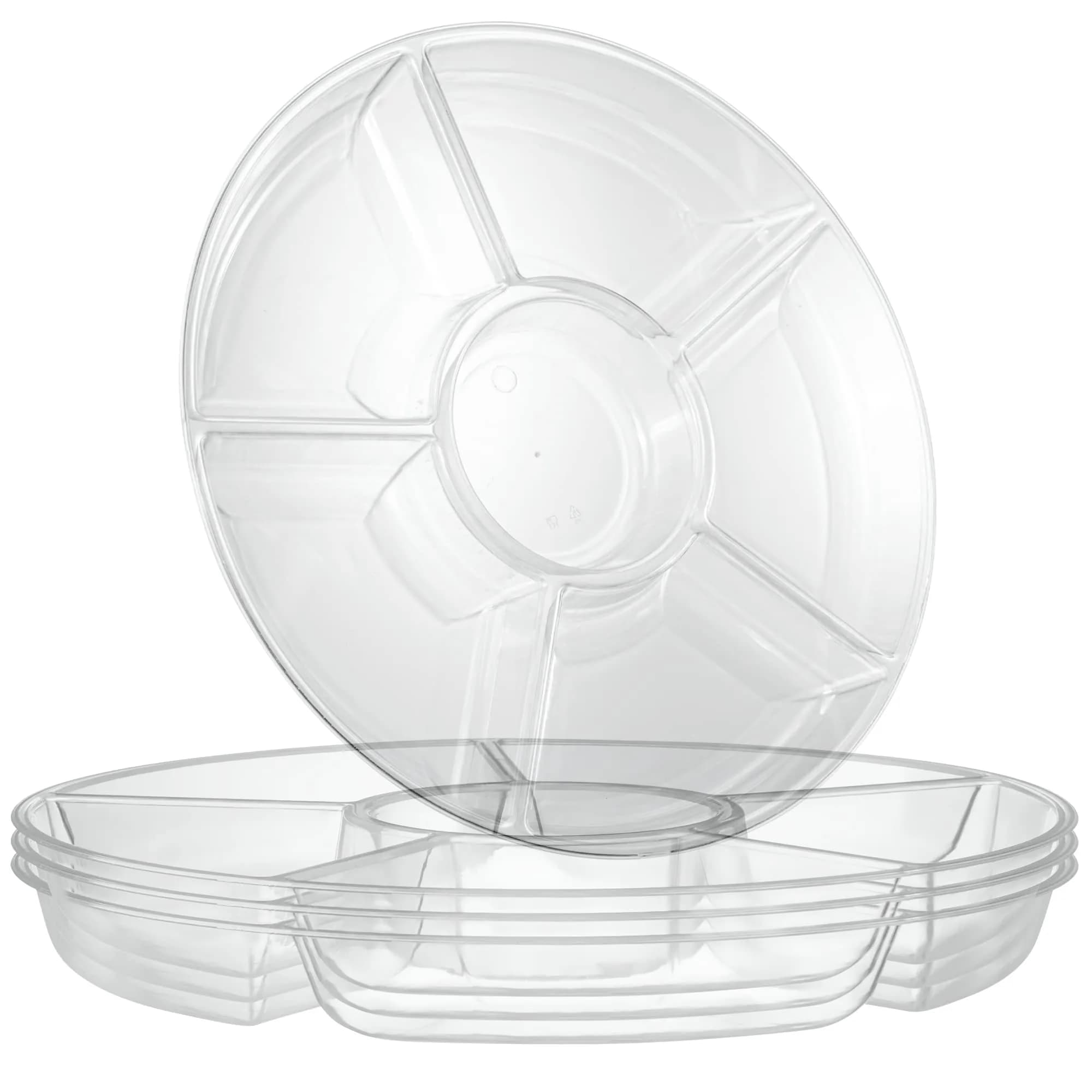 Plasticpro 12" Round Plastic Serving Tray with 6 Divided Sections | Heavyweight & Break-Resistant