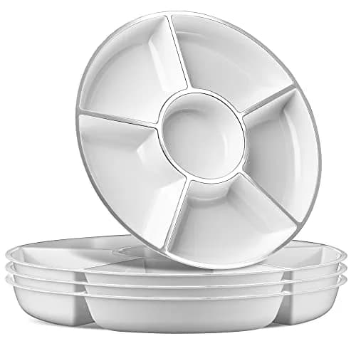 PLASTICPRO 12" Round Plastic Serving Tray/Platters White & Silver Rim Pack of 2 | Elegant & Durable thumbnail 1