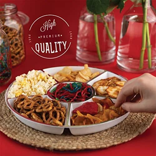 PLASTICPRO 12" Round Plastic Serving Tray/Platters White & Silver Rim Pack of 2 | Elegant & Durable thumbnail 5