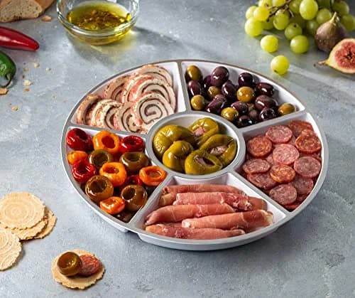 PLASTICPRO 12" Round Plastic Serving Tray/Platters White & Silver Rim Pack of 2 | Elegant & Durable thumbnail 6