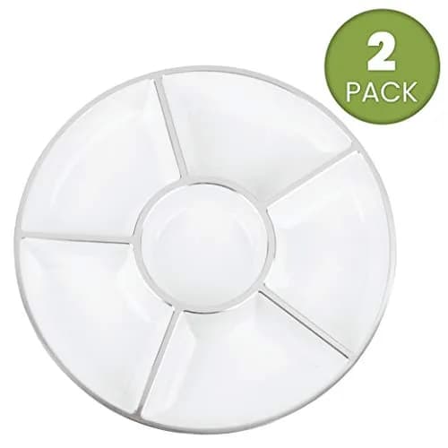 PLASTICPRO 12" Round Plastic Serving Tray/Platters White & Silver Rim Pack of 2 | Elegant & Durable thumbnail 3