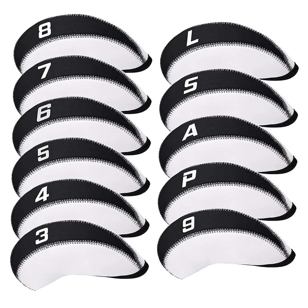 CRAFTSMAN GOLF Gray & Black 11pcs Neoprene Iron Headcover Set with Large Numbers | Protects Irons During Play & Travel — White & Black