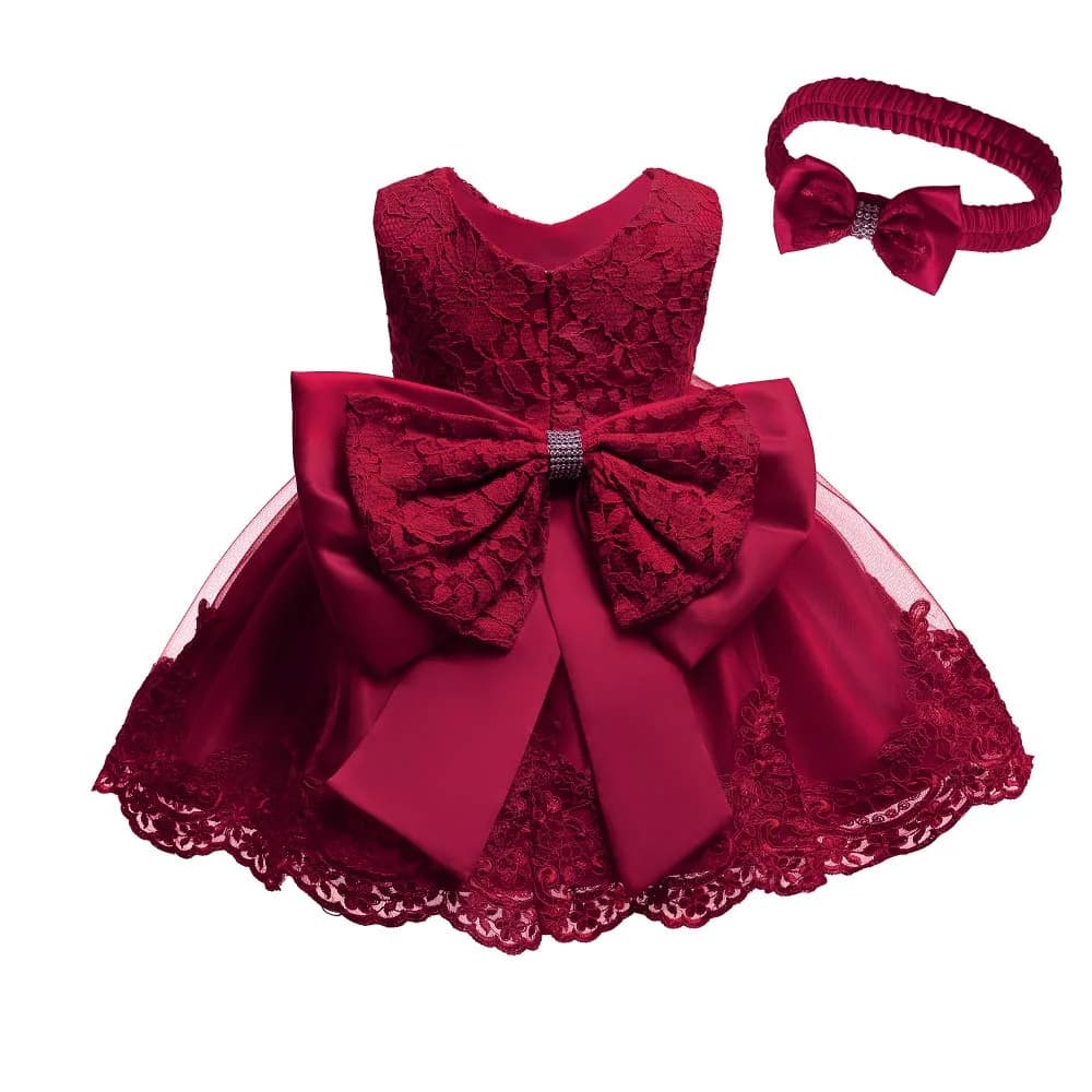 WZSYGDTC Baby Girl Christmas Easter Dress 3-6 Months | Formal Party Gown with Floral Embroidery — Burgundy / 3-6 Months
