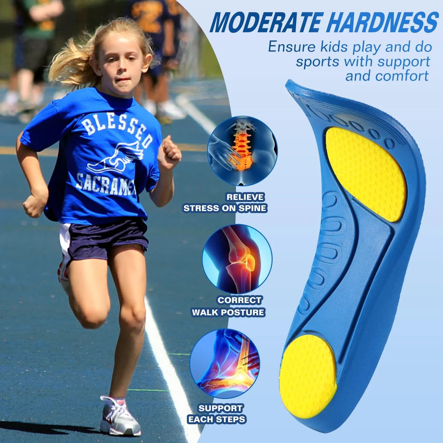 Bacophy Kids Arch Support Insoles 2.5-4.5 M US | Deep Heel Cup & Cushioning for Growing Feet thumbnail 5