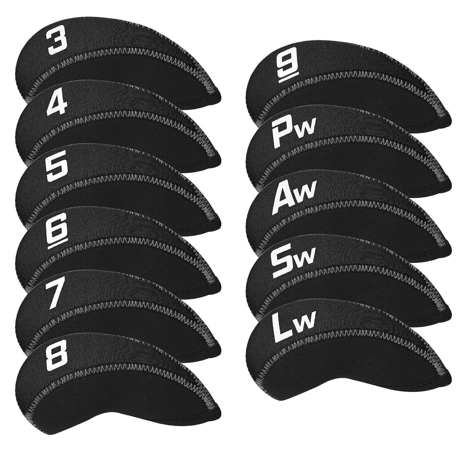 CRAFTSMAN GOLF Gray & Black 11pcs Neoprene Iron Headcover Set with Large Numbers | Protects Irons During Play & Travel — Black