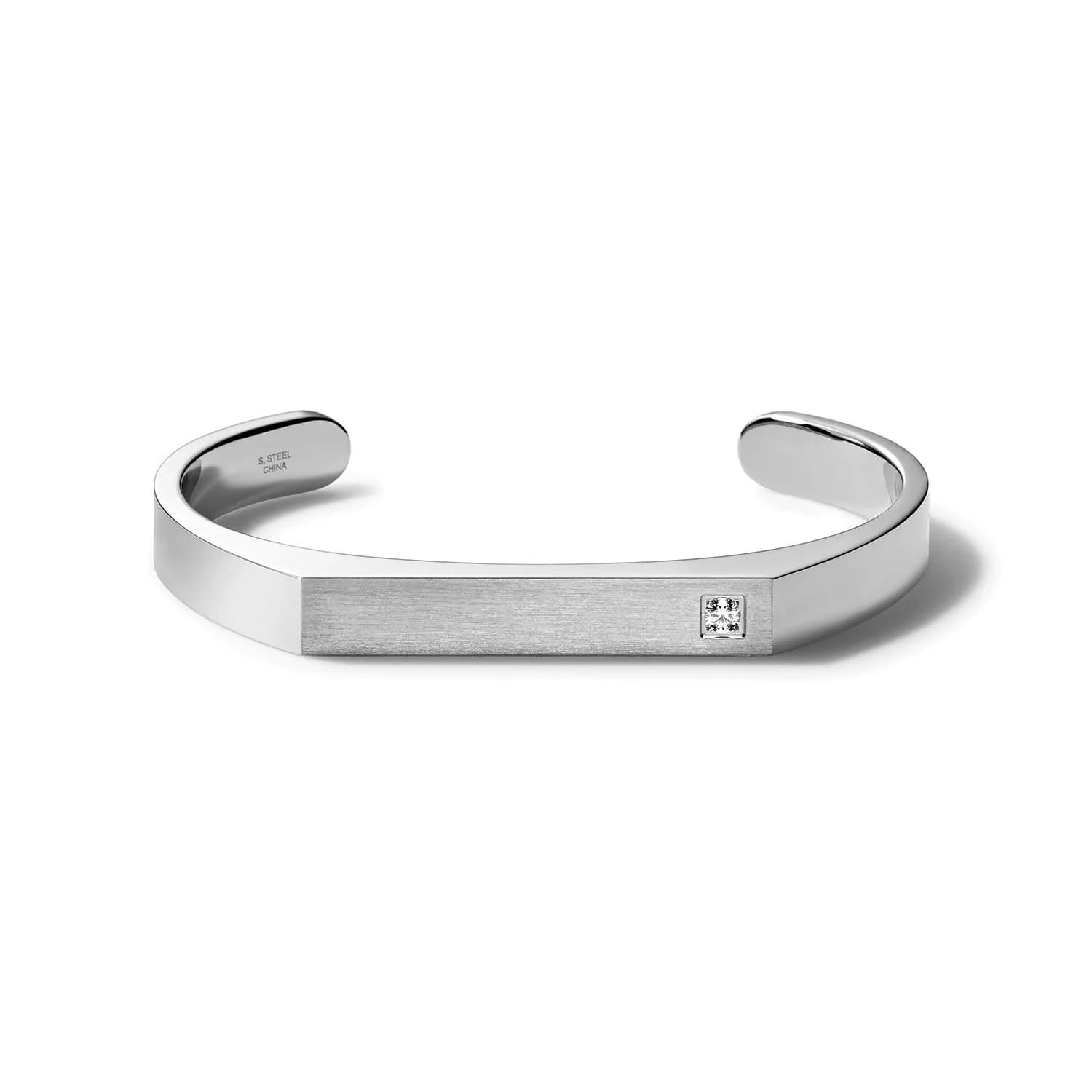 Bulova Mens Classic Small Solid Stainless Steel Cuff Bracelet with Diamond Accent (Model J96B013S), Silver-Tone | Elegant men's jewelry with diamond detail - main product image